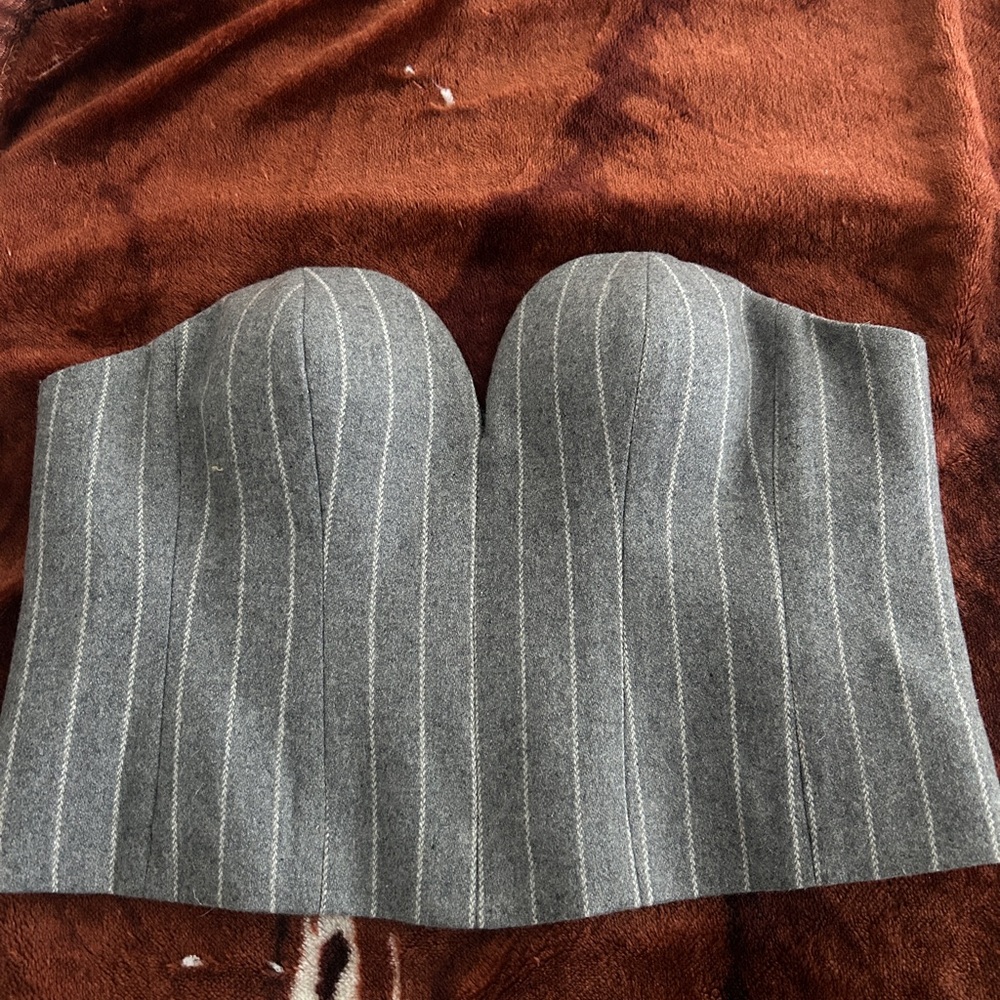 The Kemist Pinstripe Corset Strapless Back Bra Clasp Closure Top Size Fourteen